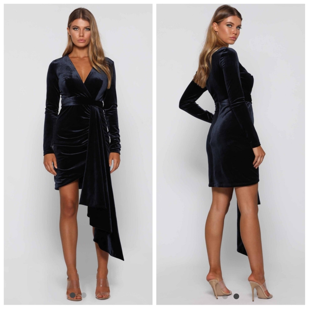 ELLE ZEITOUNE Owen Midnight Blue Velvet Dress Small